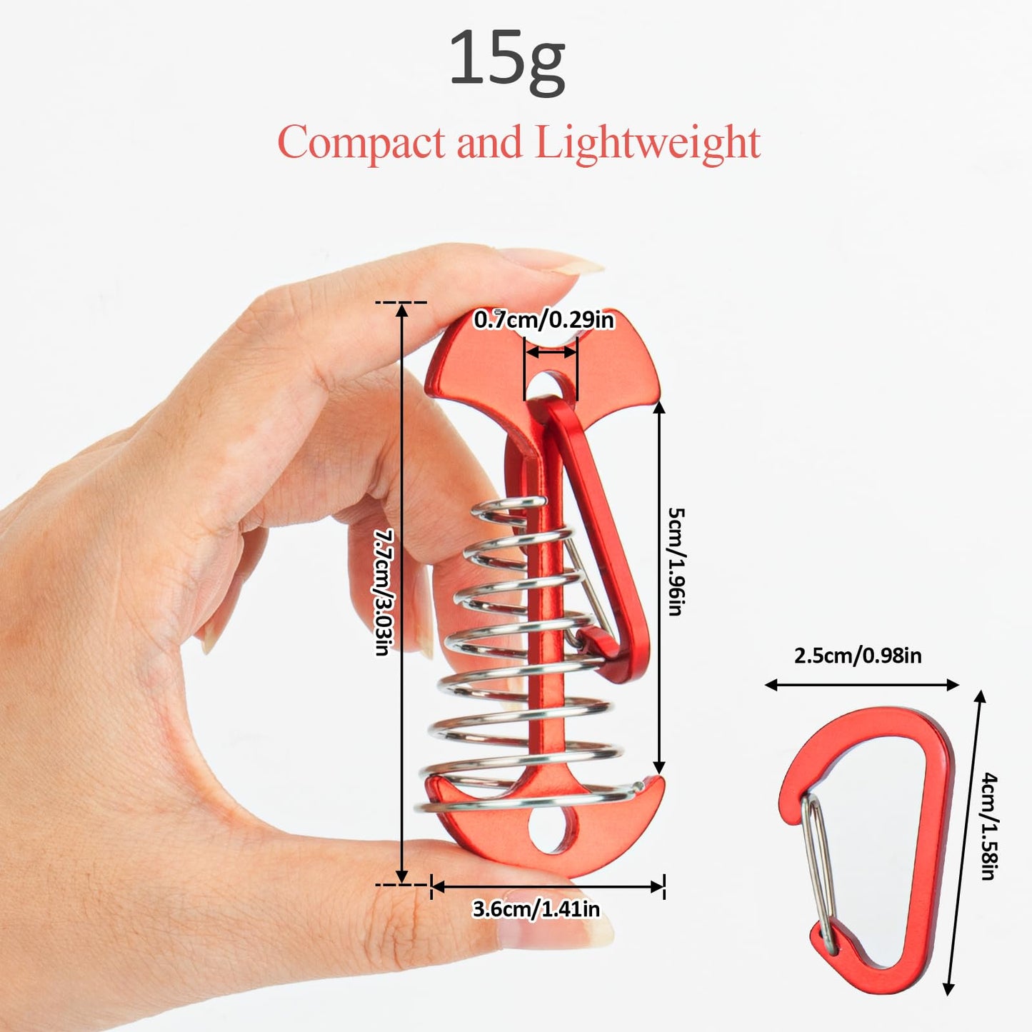 10pcs Deck Peg Deck Anchors with Carabiners, Aluminium Tie Down Tent Stakes,Rope Tightener with Spring Buckle Fishbone Anchor Pegs with Spring Buckle for Outdoor Camping Hiking