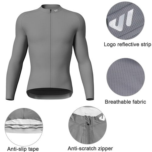 Lo.gas Mens Cycling Jersey Long Sleeve with 3+1 Rear Pockects Moisture Wicking UPF 50+ Full Zip Riding Bike Shirts,Grey L