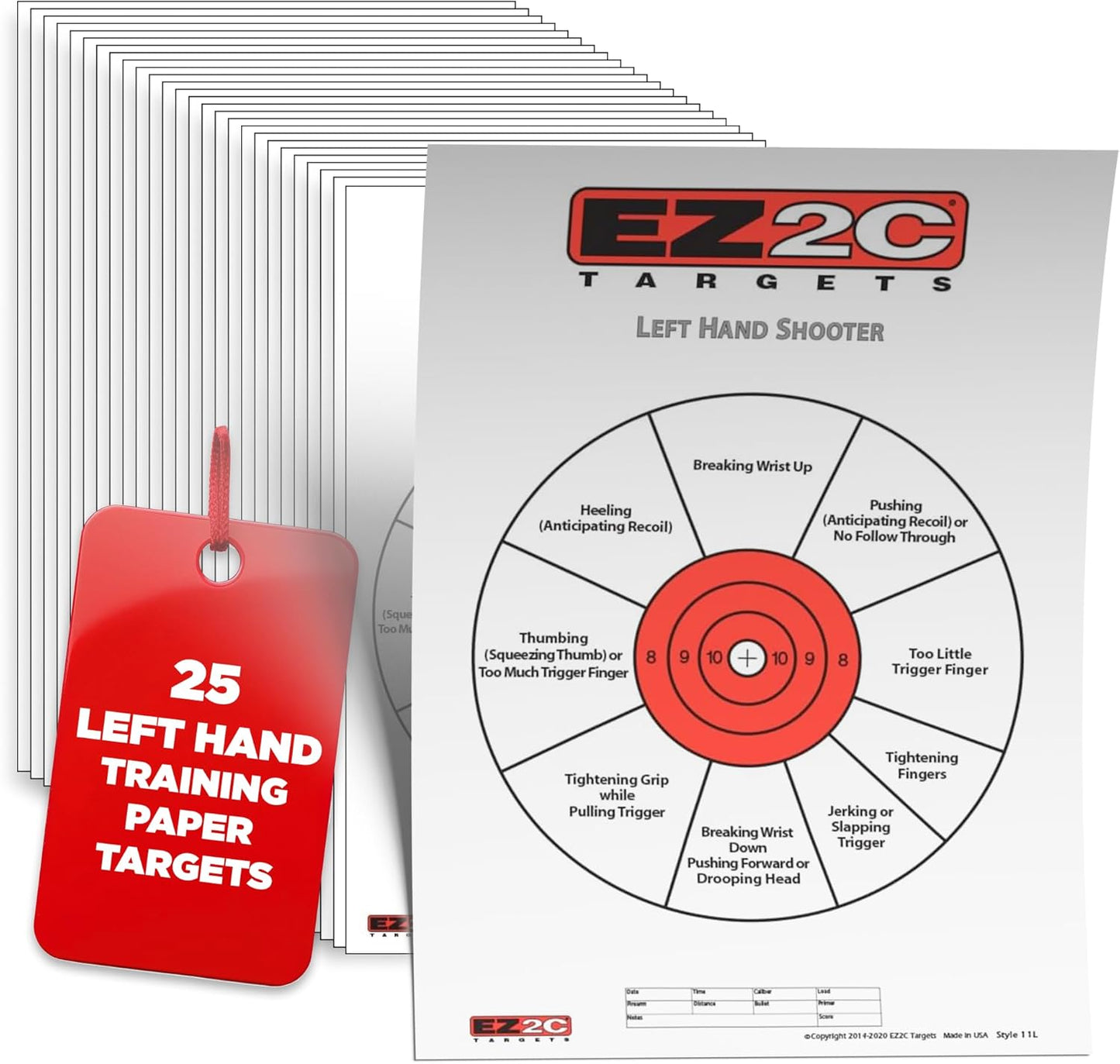 USA Made EZ2C Right Hand/Left Hand Shooting Range Diagnostic Training Paper Target 11"x17" Tear-Off Pad of 25