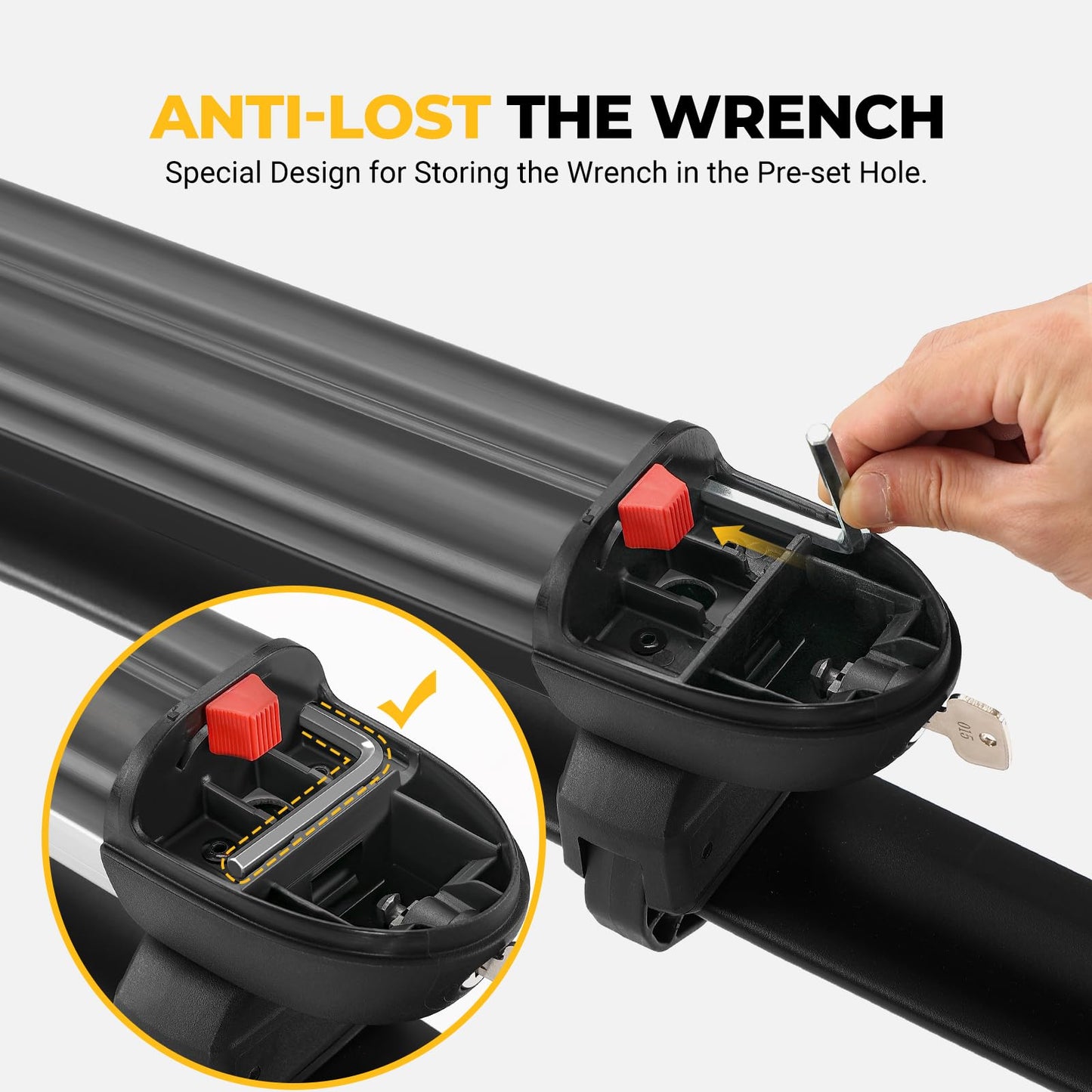 BougeRV Lockable Ski & Snowboard Racks, Extension with Sliding Feature, 28'' Fits 6 Pairs Skis or 4 Snowboards, Crab Mounting System Fits for Square/Aero/Oval Cross Bars (Black)