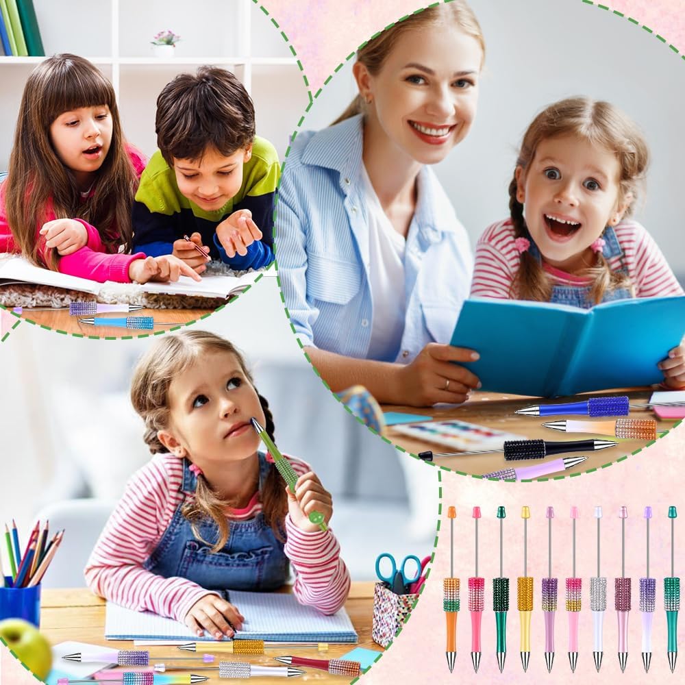 150 Pcs DIY Beadable Pen Kit Multicolor Bulk Ballpoint DIY Crafting Pens with 8 Colors Refills & Bags for Students Teens Teachers School Office Accessories Supplies