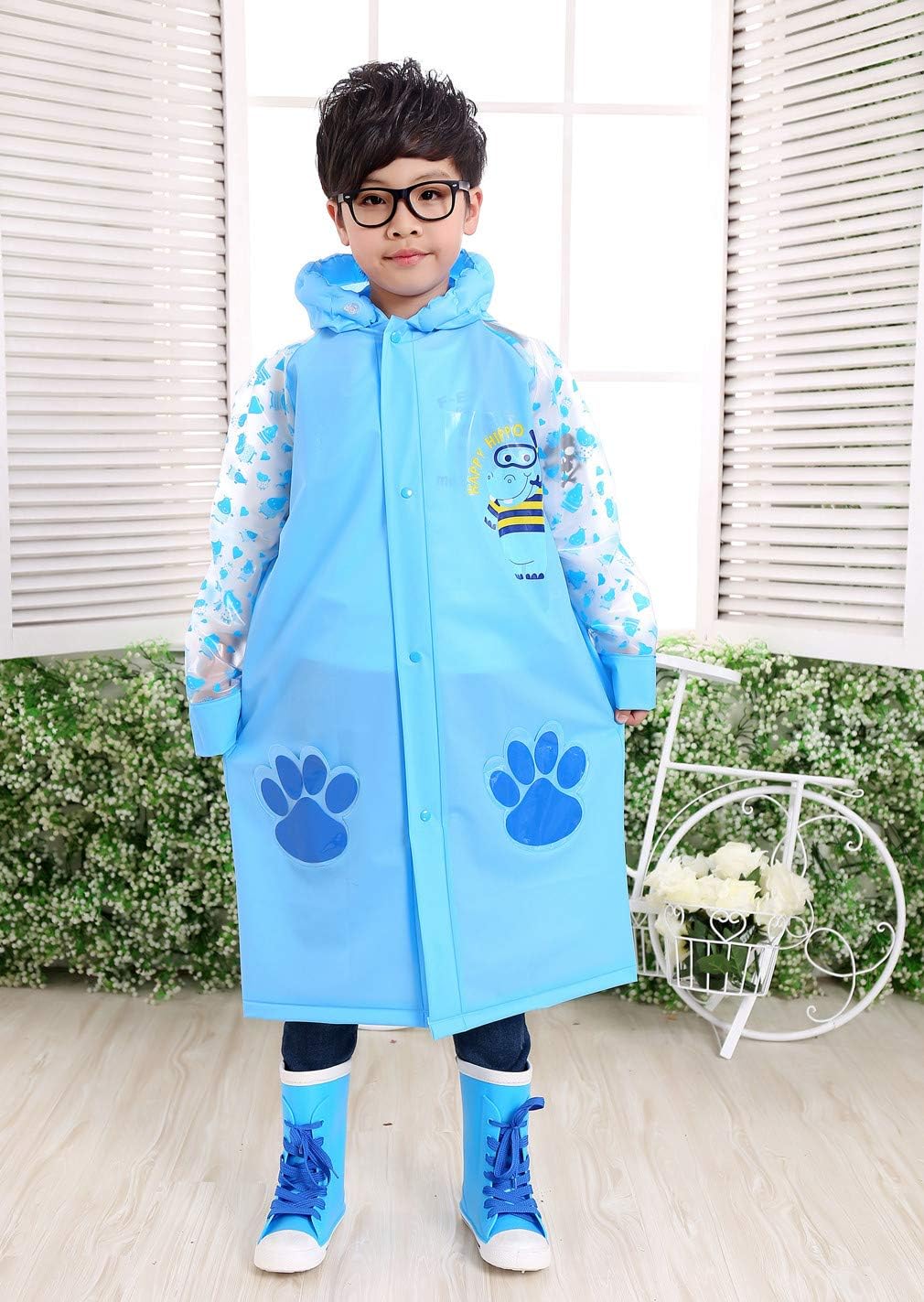 Kids Rain Coat for Kids Raincoat Girls Boys Reusable Rain Poncho Jacket Gear Schoolbag Position Packable Rainwear