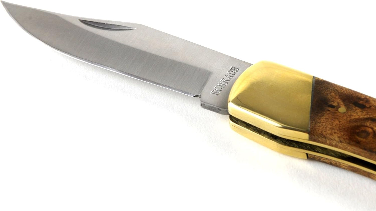 Schrade Old Timer 6OTW Golden Bear 8.7in S.S. Traditional Lockback Folding Knife with 3.9in Clip Point Blade and Wood Handle for Outdoor, Hunting, Camping and EDC