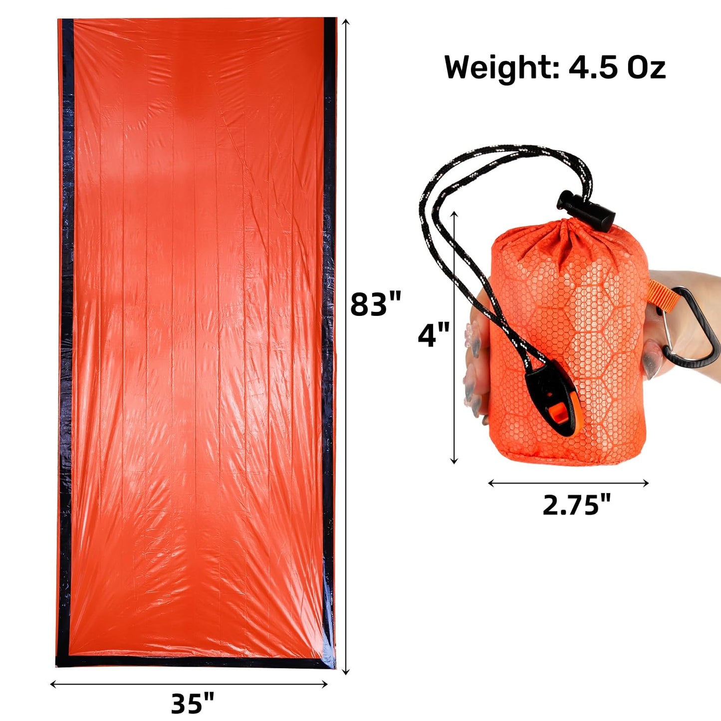 Noamus 6 Pack Emergency Survival Sleeping Bags, Thermal Bivy Sack Blanket, Lightweight Portable Nylon Sack with Whistle, Aluminized PE Survival Gear Supplies for Camping Hiking, Outdoor Adventure