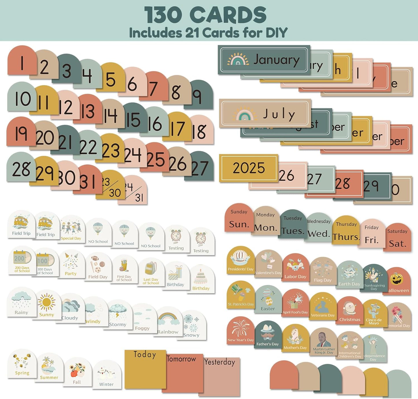 Classroom Monthly Calendar Pocket Chart for Kids Learning, 105 Cards Wall Boho Calendar and Weather, Teacher Supplies for Kindergarten Preschool Elementary Homeschool