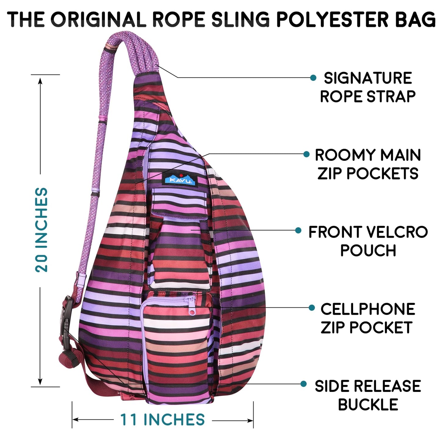 KAVU Original Rope Sling Pack with Adjustable Rope Shoulder Strap - September Stripe