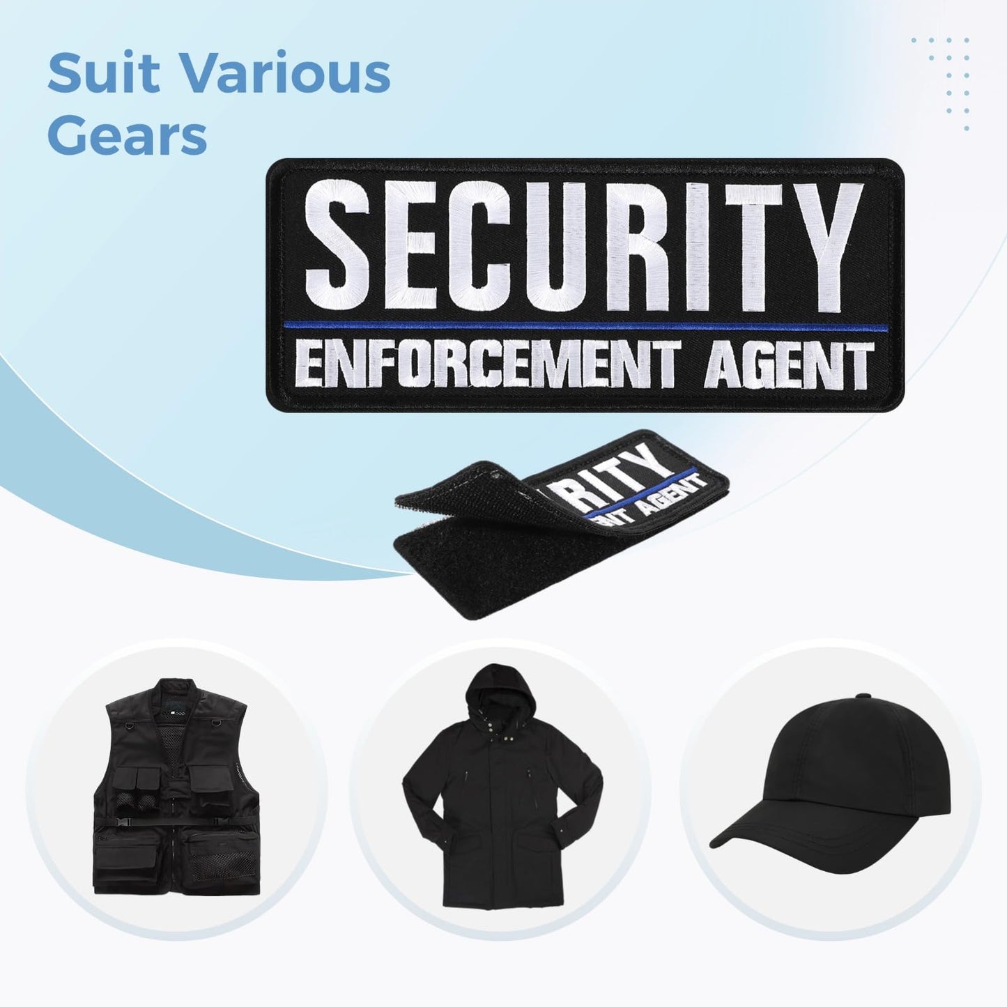 2 Pcs Security Patches for Vest, Security Enforcement Agent Patches, Security Velcro Patch with Sticking Fasteners for Uniforms, Jackets, One Small and One Large