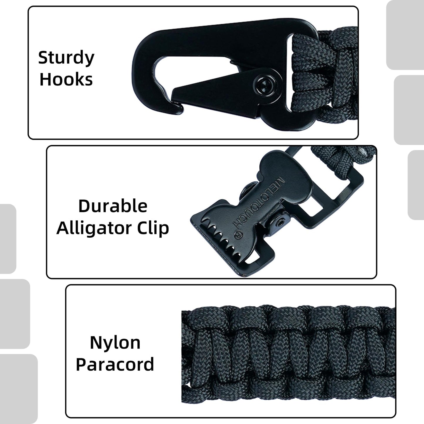 MELOTOUGH Tactical Glove Clip Braided Paracord Glove Holder Clip for Hunting, Hiking, Camping, Outdoor Activities (Black 2pcs)