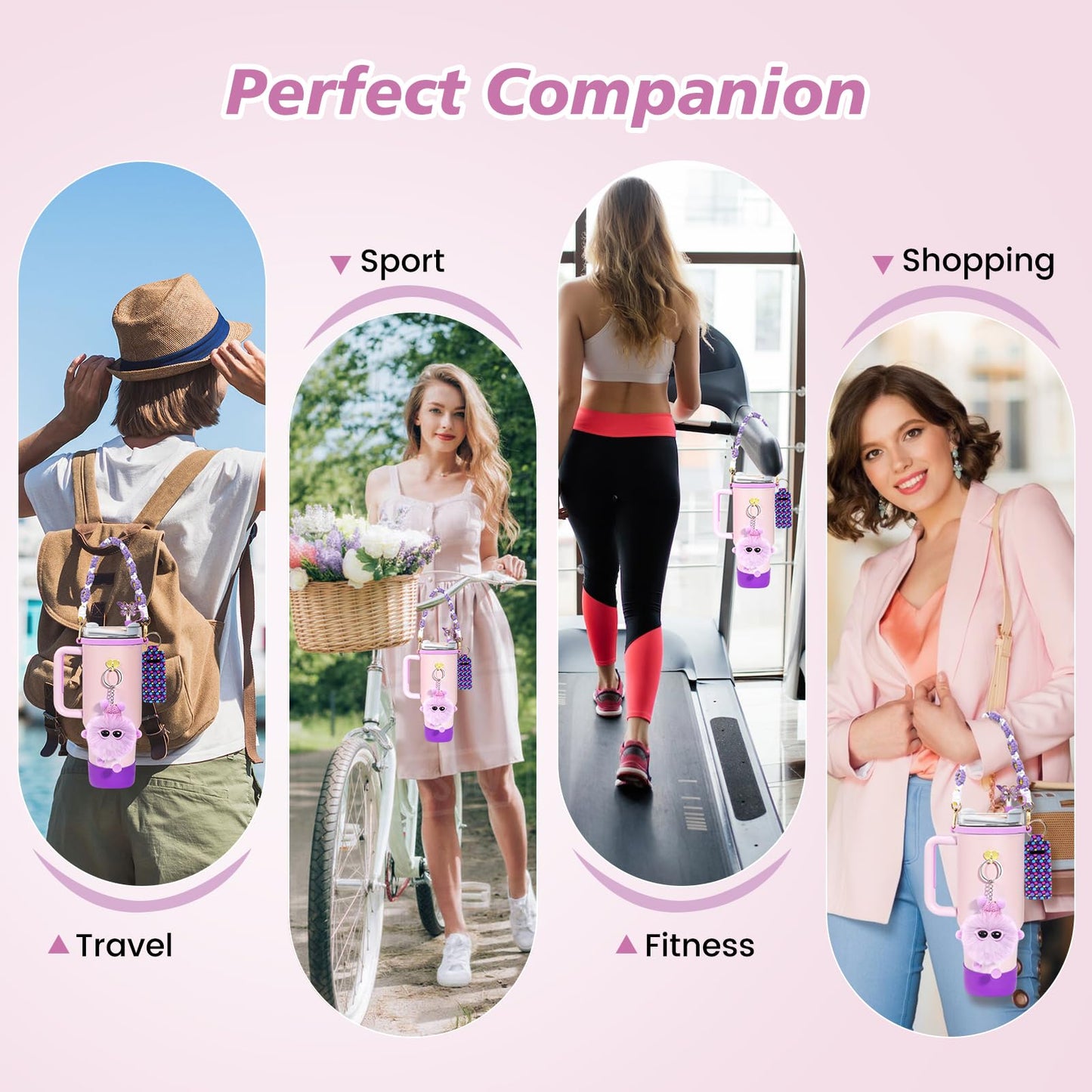 12PCS Stanley Cup Accessories Set,Decoration, Include Water Bottle Handle Strap, Boot, Straw Cover, Chapstick Holder, Charm for Stanley Cup 40oz30oz Tumbler,Purple