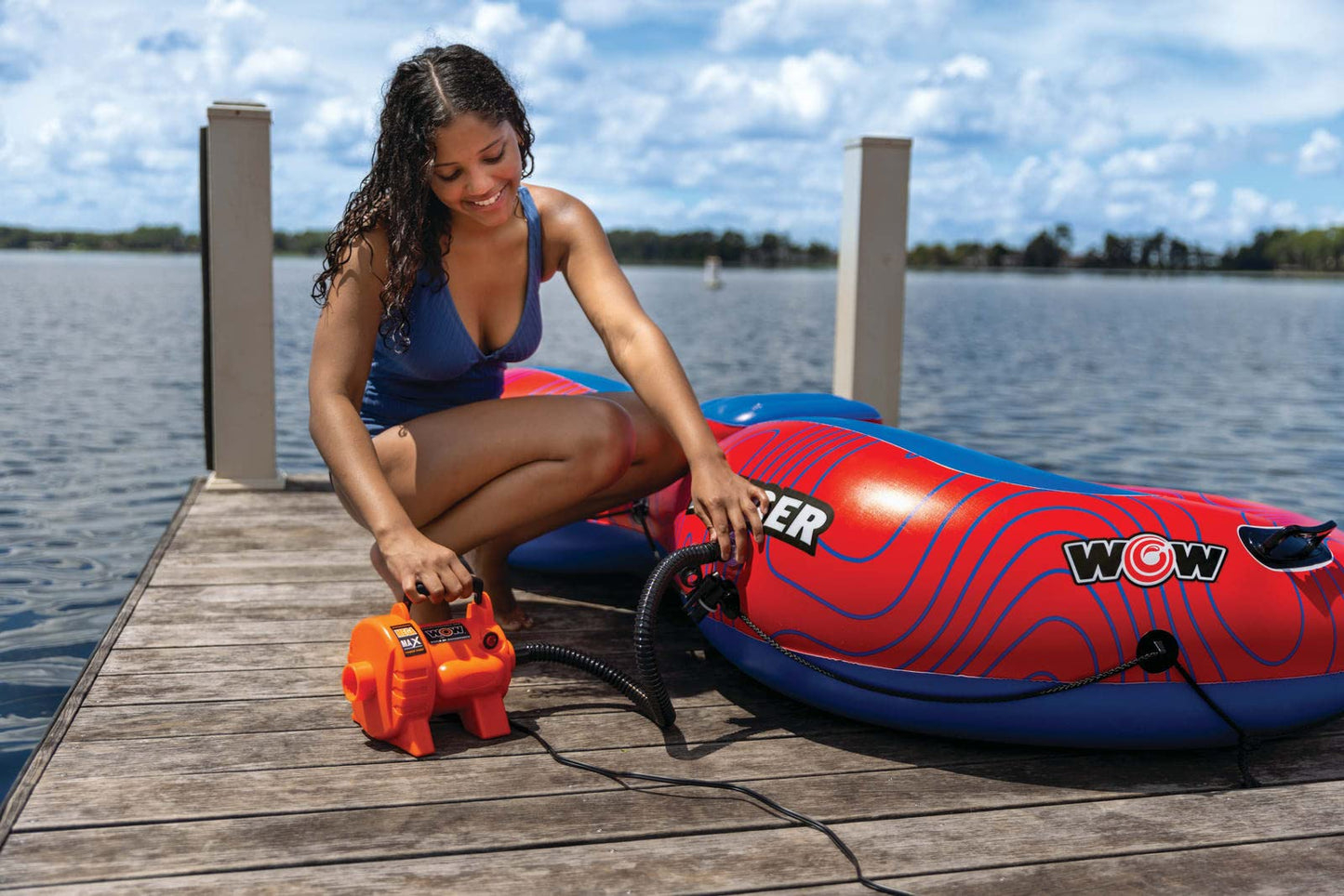 SPORTSSTUFF Fiesta Island & Wow Sports Mega Max High Pressure Air Pump Powerful Electric Air Pump 3.0 PSI, 680 watts, 800 Liter per Minute with 5 Universal Adapters