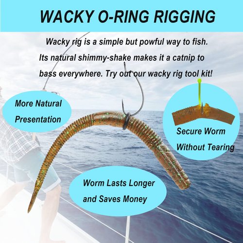 SIWRIOM Wacky Rig Tool with 110pcs Fishing O-Rings, Wacky Worm Rigging Tool Kit for Senko, Fishing Ring Rigging Tools for Clip Soft Baits Worms with Keychain Lanyard Fishing Bait Rigs