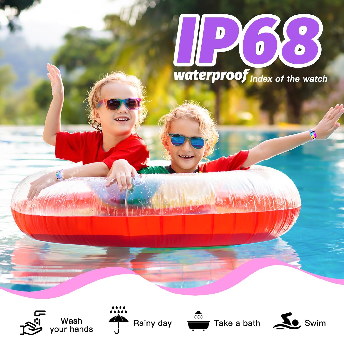 Kids Smart Watch for Girls,IP68 Waterproof Kids Fitness Tracker Watch with 1.5 Inch DIY Face,Heart Rate Sleep Monitor,19 Sport Modes,Calories Counter,Alarm Clock,Great Gifts for Children 6+(Purple)