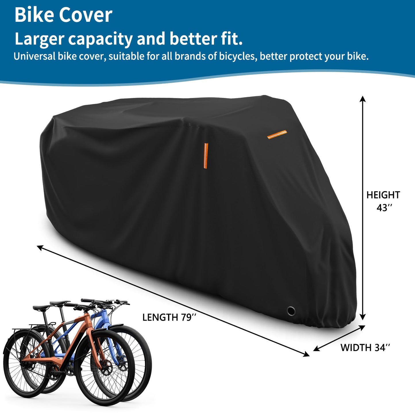 AKEfit Bike Cover, Waterproof Outdoor Bicycle Cover Rain UV Snow Proof with Anti-theft Lock Hole Outside Bike Storage Covers for Mountain Road Electric City Bike-XL for 1, 2 Bike