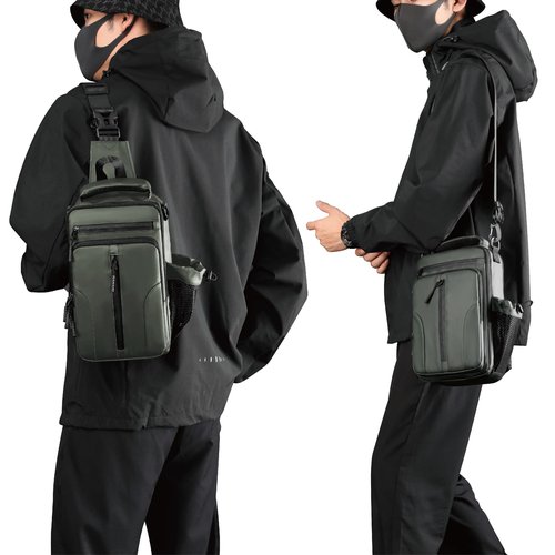 Anti Theft Crossbody Backpack Shoulder Sling Bag for Men Women Lightweight One Strap Motorcycle Messenger Bag Daypack for Cycling Hiking Walking Outdoor Sports Travel with USB Charger Port Army Green