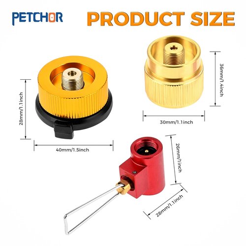 PETCHOR 3 PCS Camping Stove Gas Tank Adapter EN417 Set, Burners Gas Refill Adapters, Valve Fuel Canister Shifter