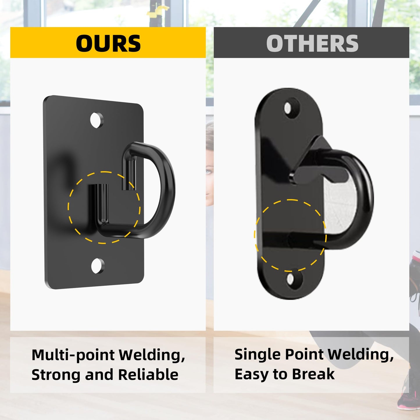 3 Pcs Wall Anchors for Resistance Bands, Wall Mount Resistance Bands Anchors System, Workout Bands Anchor for Exercise Bands, Space-Saving Home Gym Hooks for Free Exercise - Black