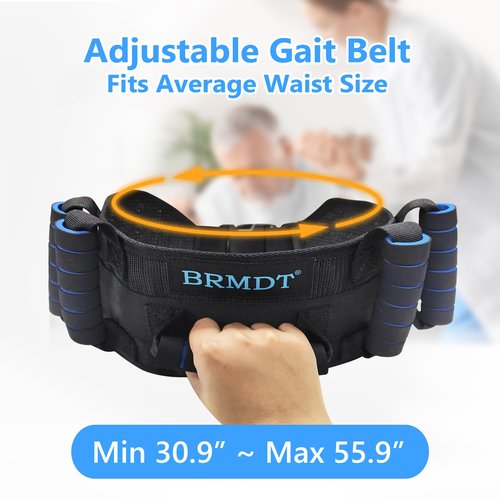 BRMDT Gait Belt Transfer Belts for Seniors, Gate Belts Medical for Elderly Mobility Limited People Standing & Walking Assist Aid, 5.4" Widened Gait Belt with 7 Soft Handles, Quick Release Buckle & Adjustable Waist Size 30.9"-55.9"