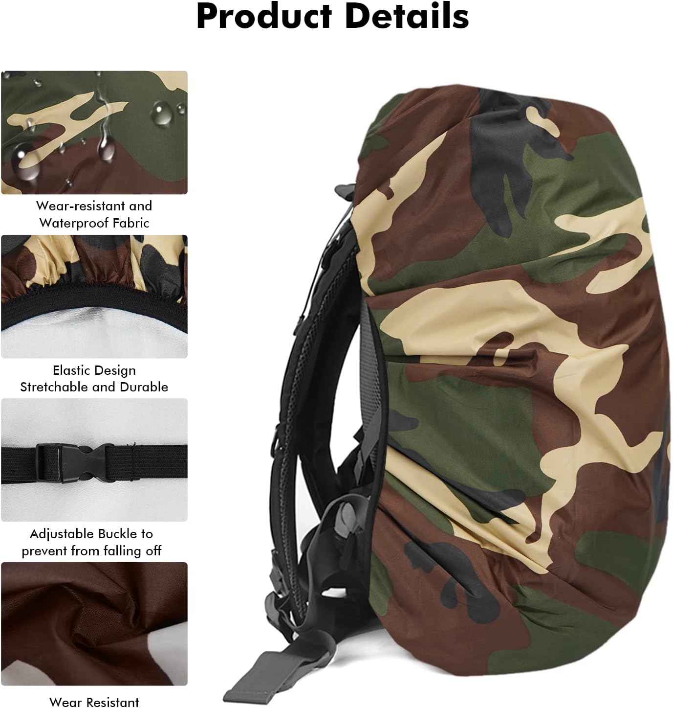 LAMA 2pcs Waterproof Rain Cover for Backpack, Reflective Rainproof Protector for Anti-dust and Anti-Theft M 30L-40L Black