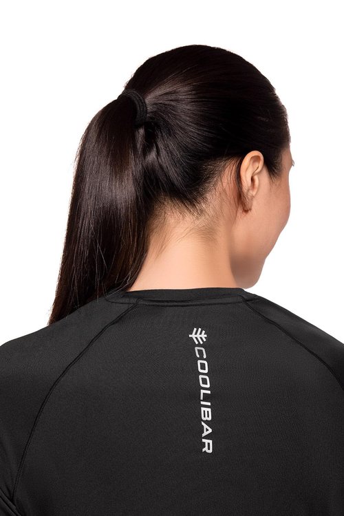 Coolibar UPF 50+ Women's Devi Short Sleeve Fitness T-Shirt - Sun Protective (X-Small- Black)
