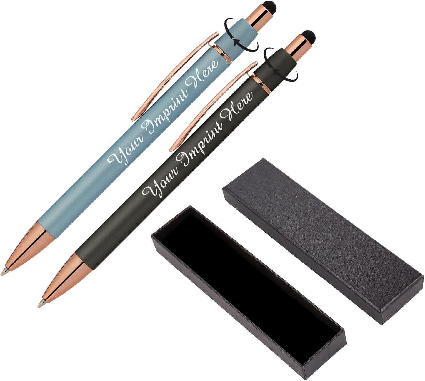 Fidget Pen for Adults - 2 Pack Stress Relief Pens with Gift Box - ADHD Anxiety - Metal with Rubber Grip - Focus for Office, Work (Black-Blue)