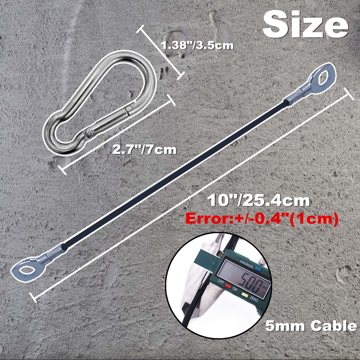 J Bryant 10" Cable Machine Extension Gym Cables (2 Pcs) with Stainless Steel Carabiner for Home Gym Pulley Systems