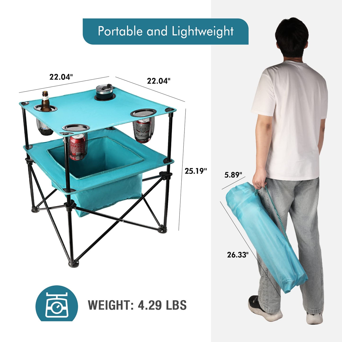 VILLEY Portable Camping Picnic Table and 30 Cans Cooler Bag