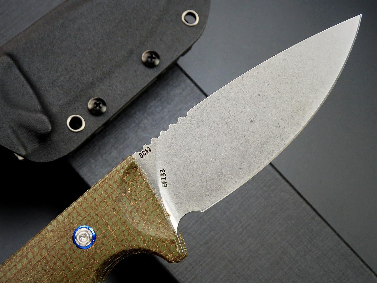 Eafengrow EF133 Fixed Blade Knife, DC53 Steel Blade,Micarta Handle Full Tang Compact Tough EDC Straight Knifes for Outdoor Working Camping Hiking(Green)