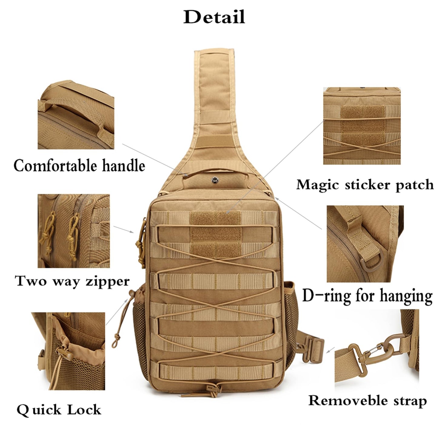 Generic Tactical molle Single Shoulder Bag - Large Capacity Multi-functional Backpack for Daily Using or Hiking, Traveling (Tan), Black