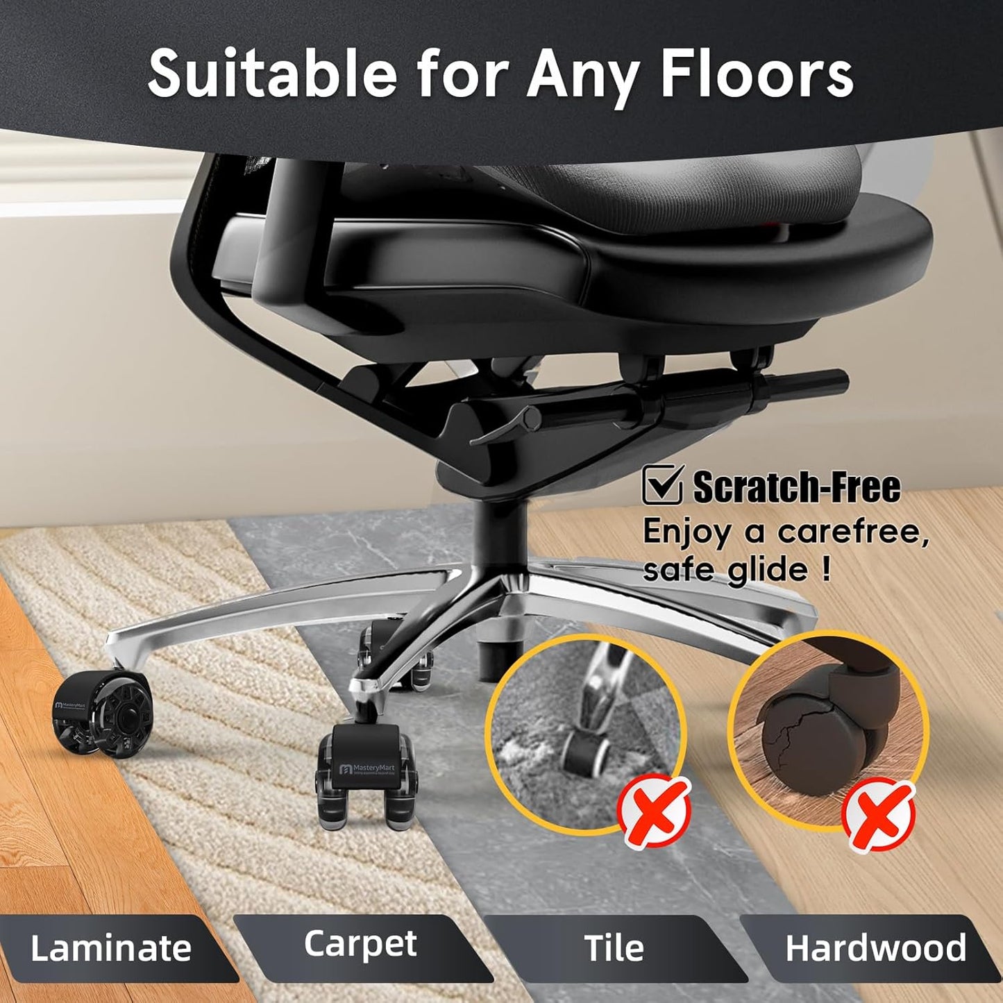 Mastery Mart Office Chair Caster Wheels for Hardwood Floors, Heavy Duty and Quiet Smooth Rollerblade Wheels for Office Chair, Universal Size (11x22mm), Suitable for Most Chairs