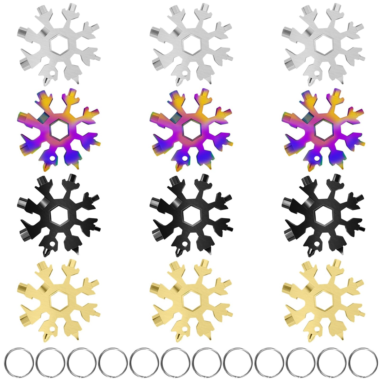 18-in-1 Snowflake Multitool, 12 Packs Stainless Steel Snowflake Wrench/Bottle Opener/Screwdriver Kit, Stainless Steel Portable Star Tool for Christmas Great Gifts