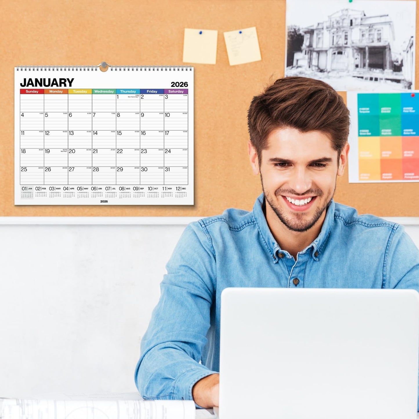 Dunwell 12x15 Wall Calendar 2025-2026 (Colorful), Use Now to Dec 2026, Large Lined 12 x 15 Monthly Calendar, Professional Styling for Home or Office, Premium Paper