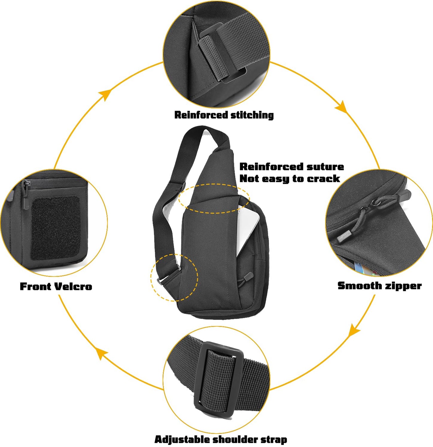 WCALULEG Concealed Carry Crossbody Gun Bag for Men, Ccw Sling Bag Tactical Shoulder Chest Pack Range Bags for Handguns (Black)