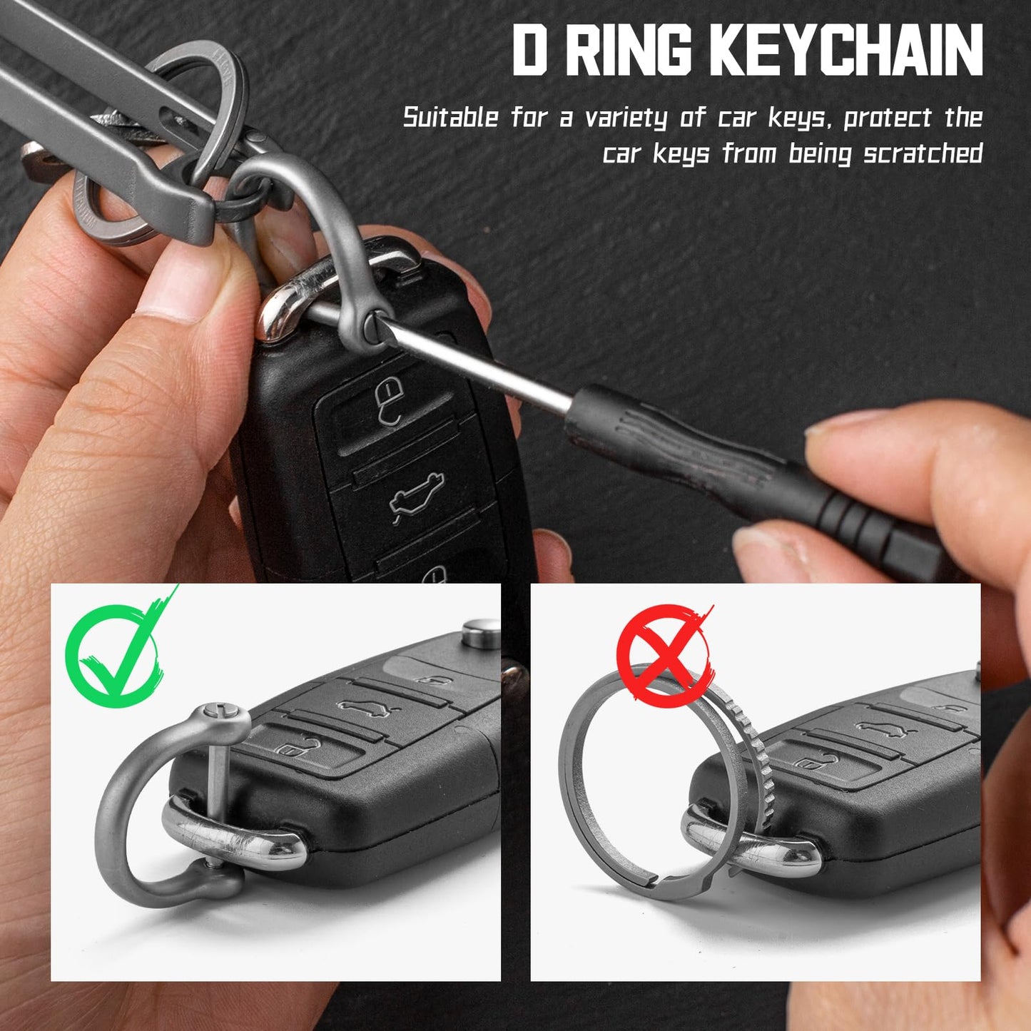 TISET Belt Key Holder,Titanium Belt Loop Keychain Clip,EDC Quick Release Belt Key Chain,Belt Key Clip with D ring,Car Fob Keychain for Men (grey-belt clip+Ti key ring+ sus d ring)