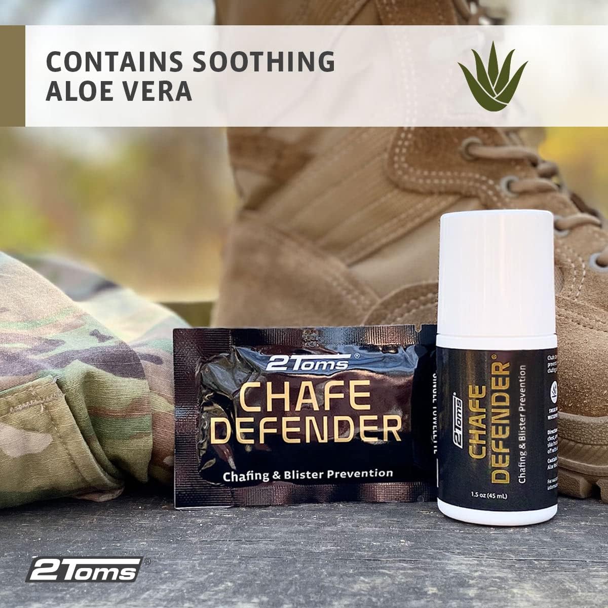 2Toms Chafe Defender, Military-Grade Anti-Chafe and Blister Prevention, All-Day Waterproof and Sweatproof Protection from Chafing and Skin Irritation, 1.5 Ounce Bottle