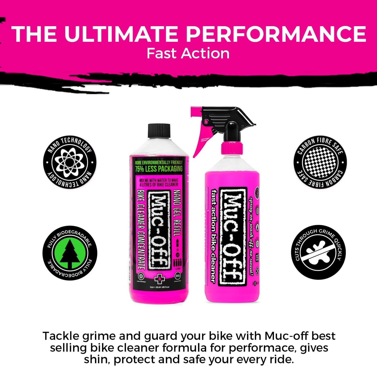 Muc-Off Nano Tech Bike Cleaner 1L | Biodegradable Formula, Safe on Carbon Fibre and All Surfaces | Breaks Down Dirt on a Molecular Level