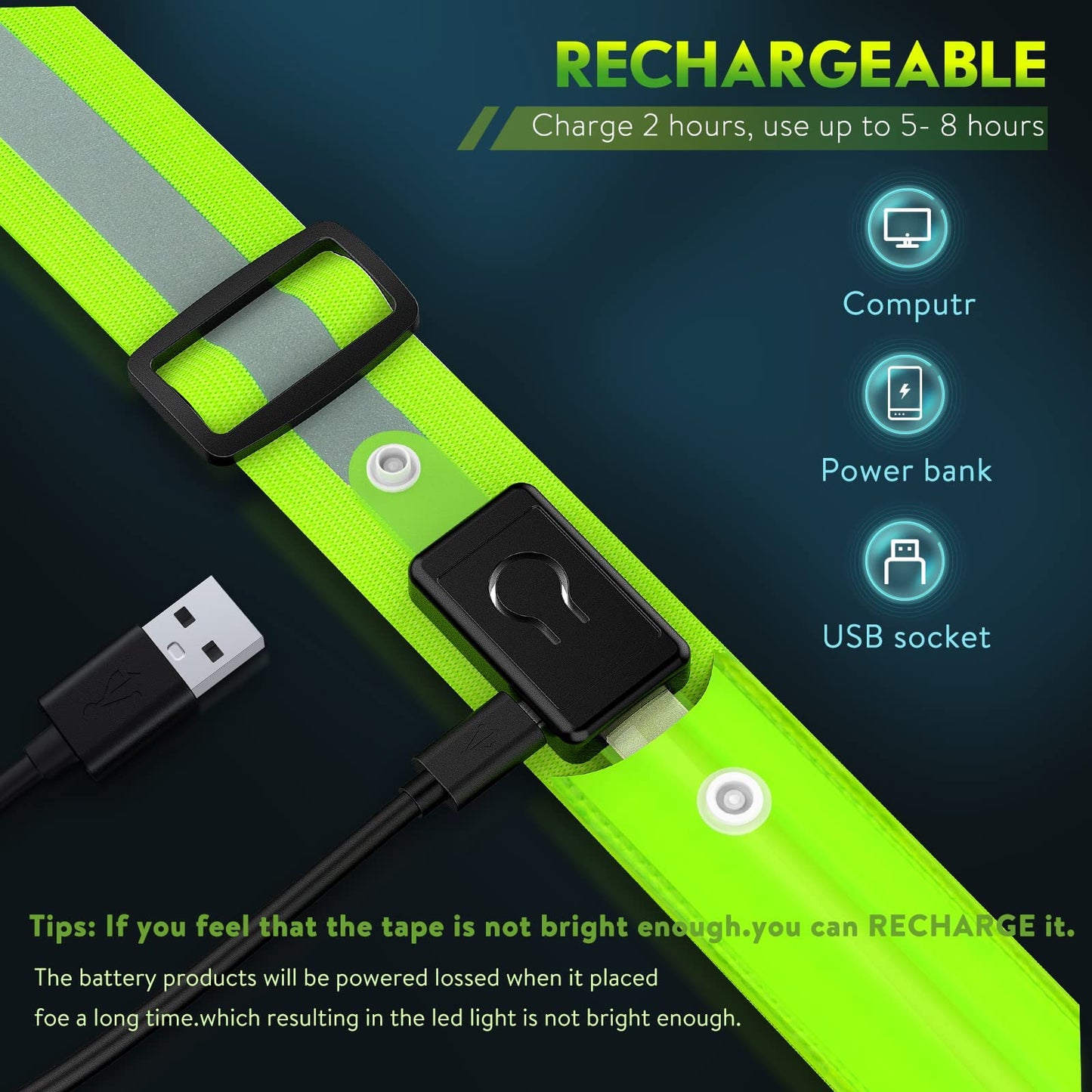 Simket Reflective Walking Gear, Rechargeable Led Reflective Sash, Adjustable Night Walking Safety Gear, High Visibility Safety Lights for Walking at Night for Men Women Jogging Running Biking
