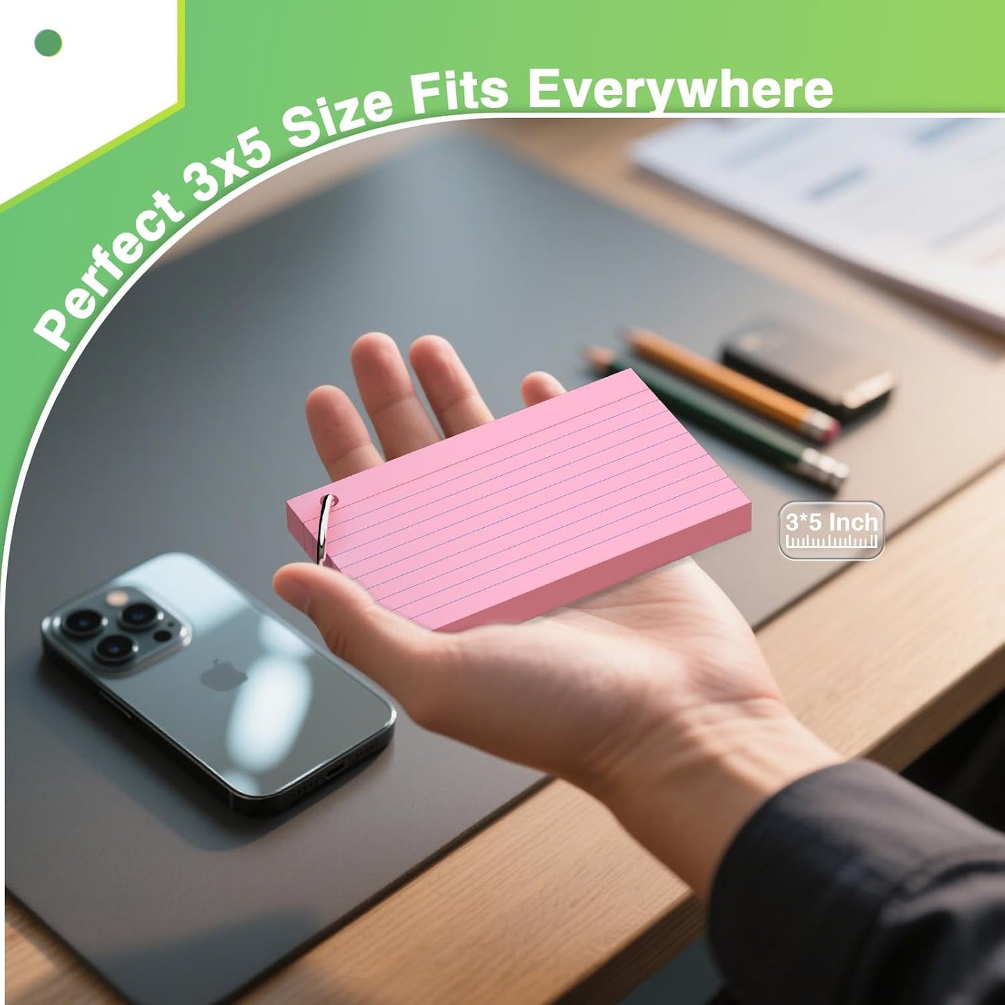 250 Count Pink Index Cards with Ring 3 x 5 Inch Heavyweight Ruled Index Cards, Flash Cards for School & Office Supplies and Home Organization, Durable Study To Do List Note Cards with Ruled Lines