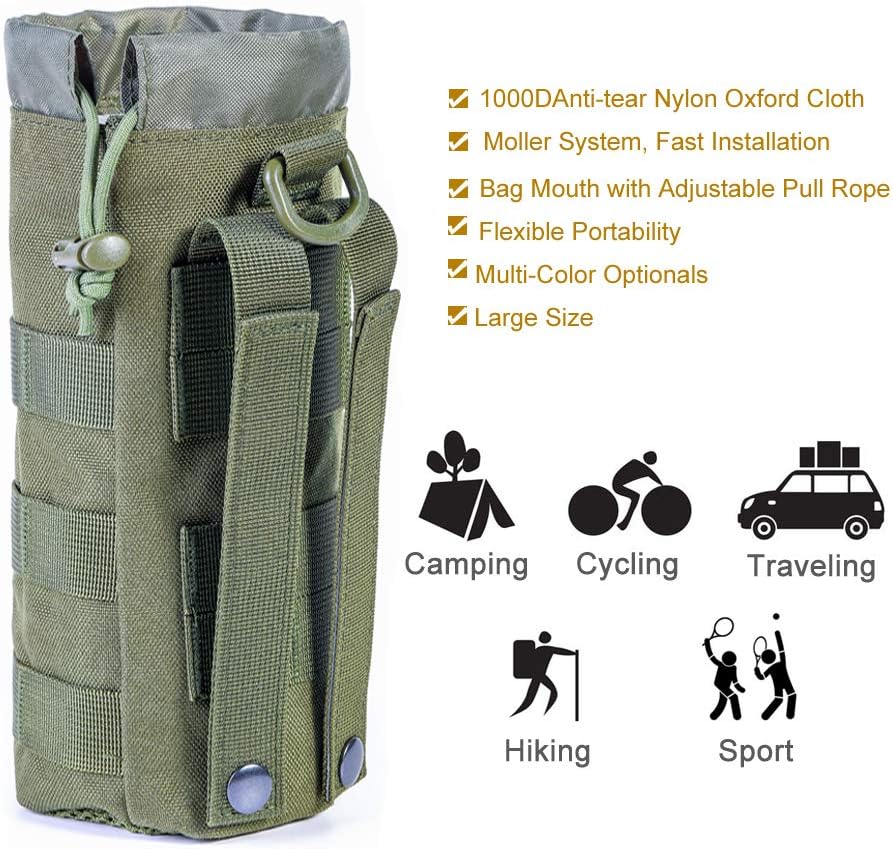 Upgraded Tactical Water Bottle Holder | Molle Pouch for Travel & Hydration
