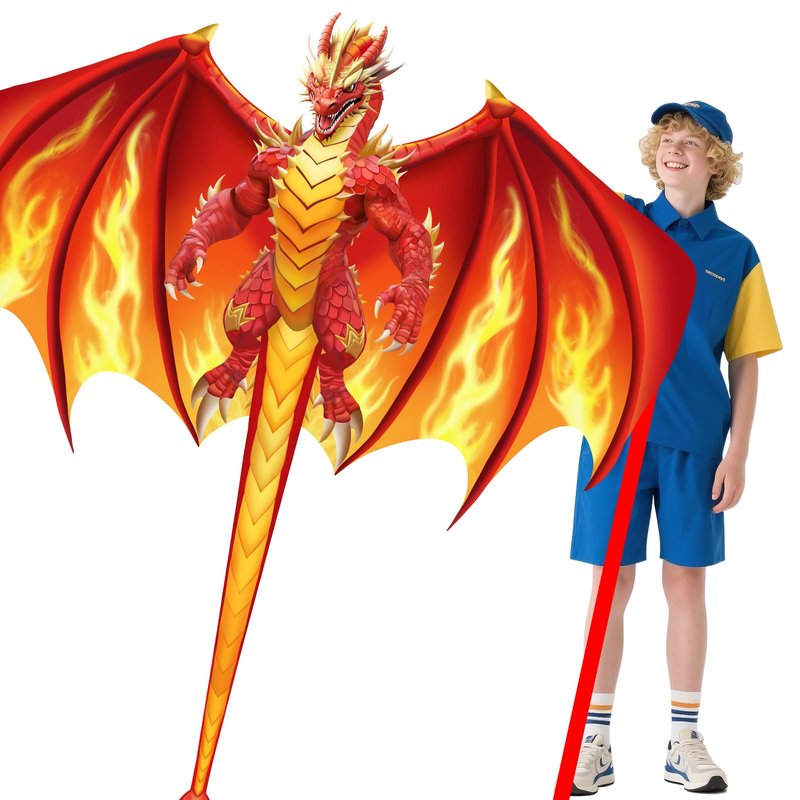 YFAFENGS Large Red Fire Dragon Kite for Kids & Adults Easy to Fly Kite, Perfect for Holiday Fun, Outdoor Activities, Beach & Park Play, Ideal Gift for Dragon Lovers on Christmas/Birthday