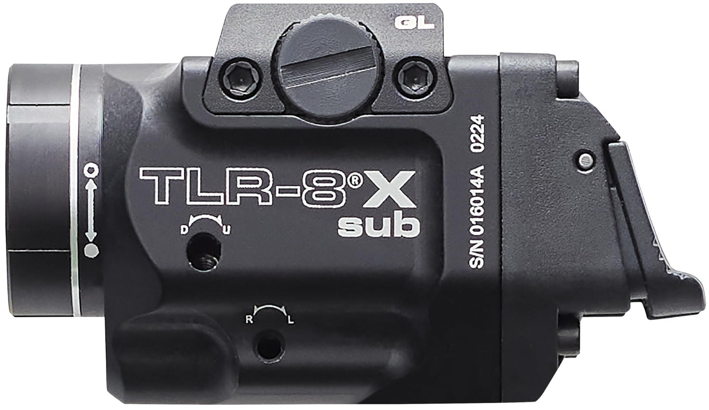 Streamlight 69411 TLR-8X sub 500-Lumen Rail-Mounted Tactical Weapon Light with Integrated Red Aiming Laser Exclusively for Glock 43X/48 MOS/Rail Only, Black