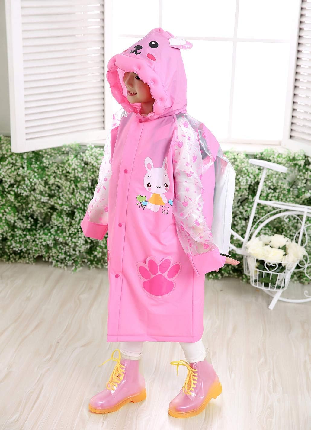 Kids Rain Coat for Kids Raincoat Girls Boys Reusable Rain Poncho Jacket Gear Schoolbag Position Packable Rainwear