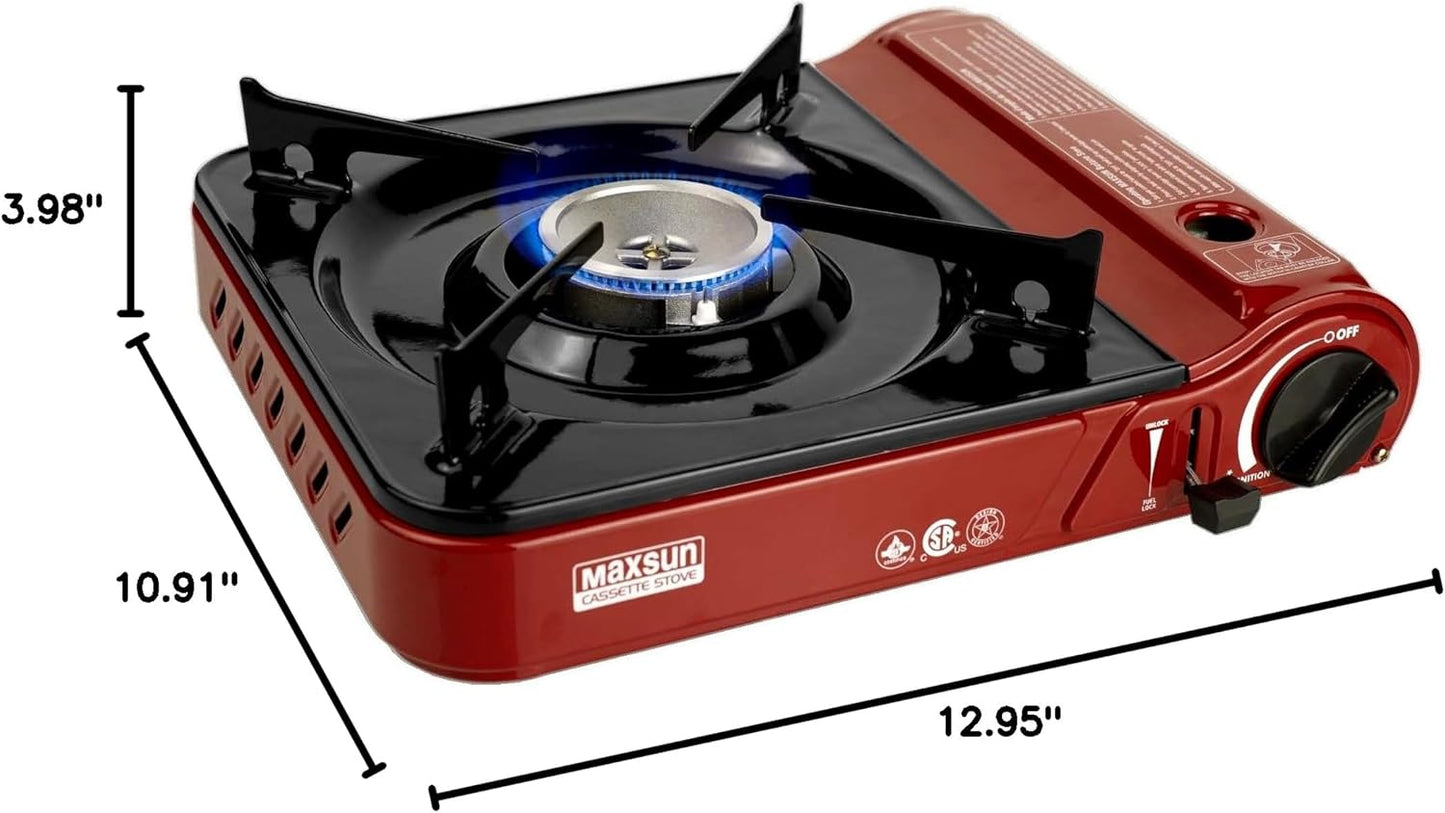 Maxsun Portable Gas Stove MS3800 (Red), 9,560BTU High Power, Camp Stove, Outdoor/Indoor, with Carrying Case