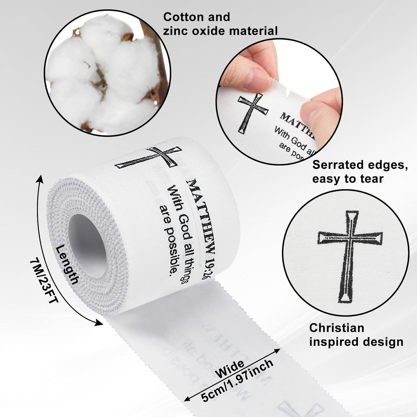 Christian Athletic Tape | 2 Pcs Cotton Sports Wrap 2in x 23ft | White