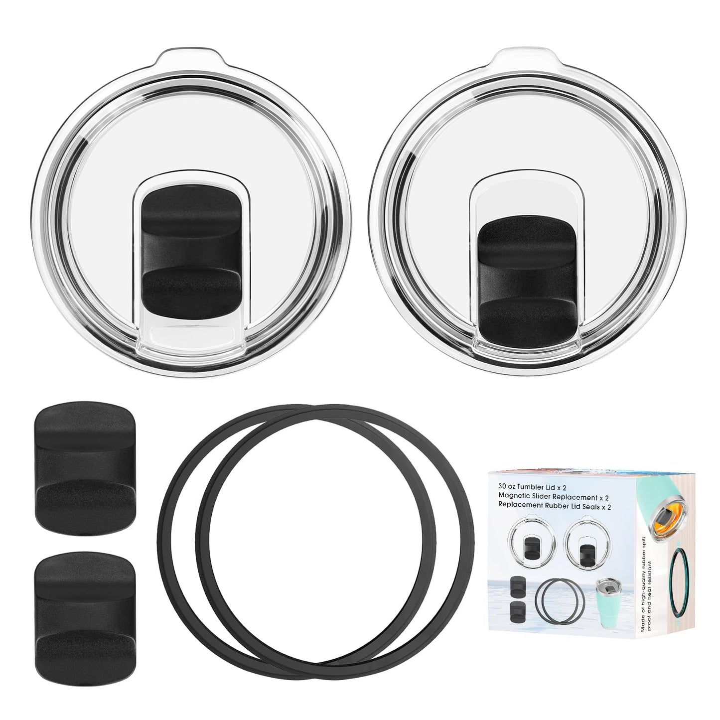 30 oz Tumbler Lid for YETI, 2 Pack Magnetic Top Replacement Lids Compatible for 32 oz Tumbler, 14 oz Mug and 35 oz Straw Mug (With 2 Magnetic Slider Replacement & 2 Replacement Rubber Lid Seals)