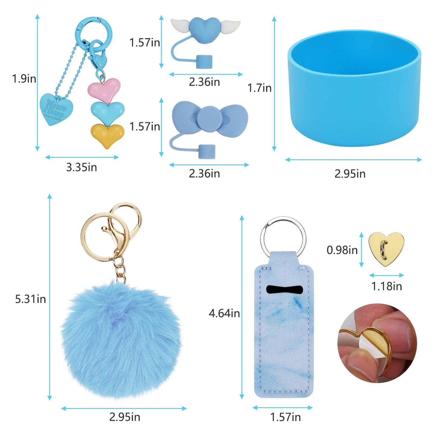 Amintiri Silicone Stanley Cup Boot, Lipstick Holder, 2 x Straw Cover, 2 x Charms for Stanley 40oz & 30oz Tumbler (Blue)