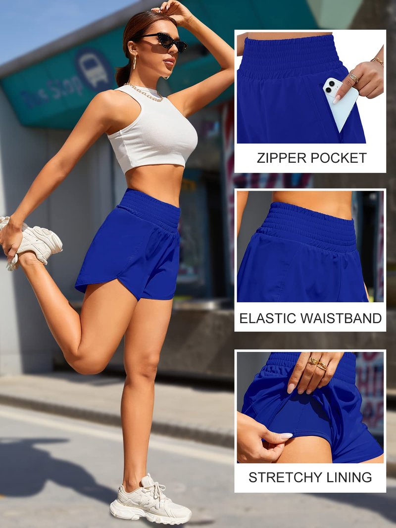BMJL Women's Athletic Shorts High Waisted Running Short Pocket 2.5" Sporty Shorts Gym Elastic Workout Shorts(L,RoyalBlue)