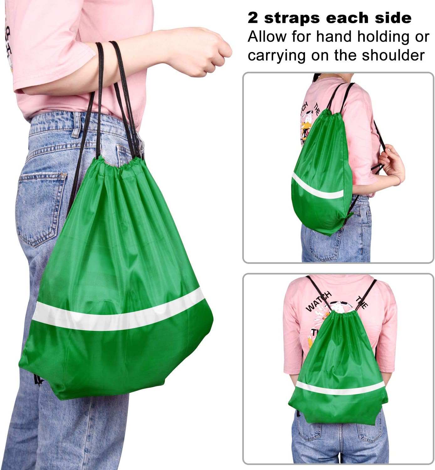 KUUQA 15 Pack Drawstring Backpack Bag Bulk Reflective Backpack String Bags Cinch Sack Backpack for Team Yoga Sport Gym Traveling