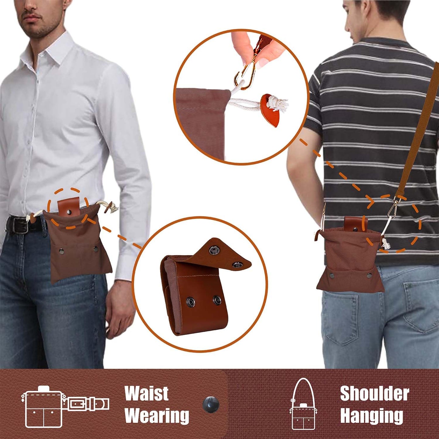 Kingwee Foraging Bag with Front Pockets & Adjustable Shoulder Strap Canvas Foraging Pouch for Hiking, Bushcraft, Wearable Collapsible Belt Bag for Collecting Mushrooms, Rocks (Brown)