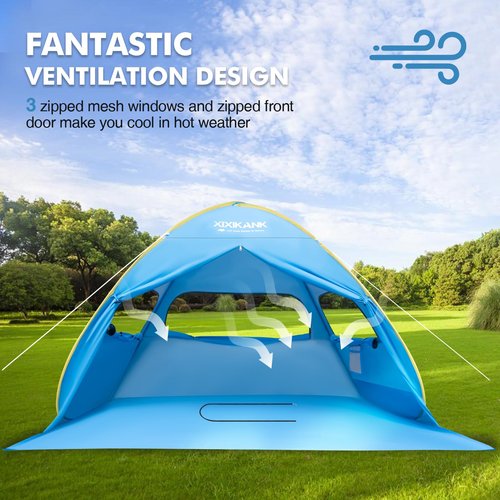 XIXIKANK 2 Second Easy Setup Pop Up Beach Tent for 4 Person,UPF 50+ UV Protection Beach Shade, Wind Resistant Sun Protection Sun Shelter,Portable Lightweight Tent for Beach Cabana with Handy Carry Bag