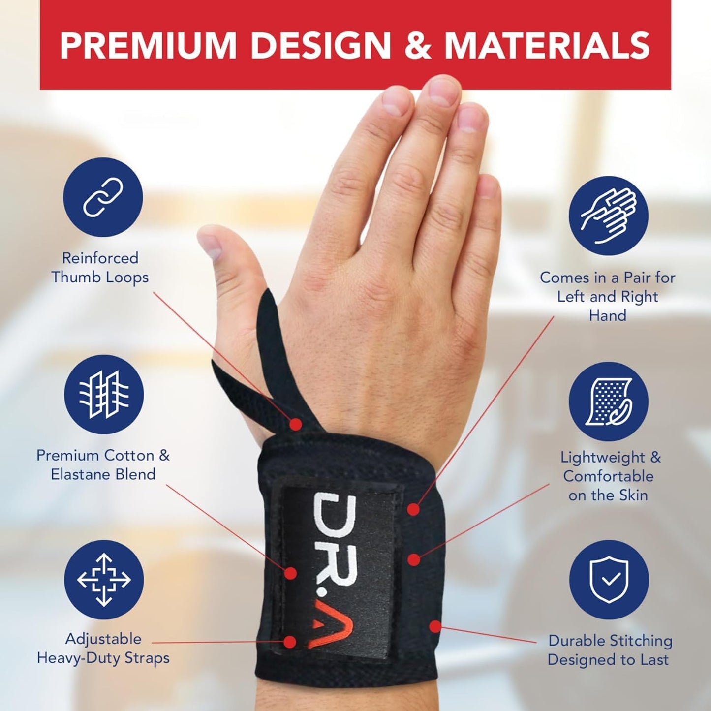 Doctor-Developed Gym Wrist Wraps/Lifting Wrist Straps for Weightlifting, Heavy Duty Gym Straps With Thumb Loops, Wrist Wraps for Working Out & Protection, Weight Lifting Wrist Wraps For Men & Women (Black)